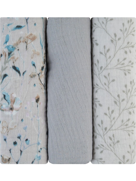 KikkaBoo Dreamy Fields Πάνες Αγκαλιάς από Μουσελίνα Γκρι 75x75cm 3τμχ