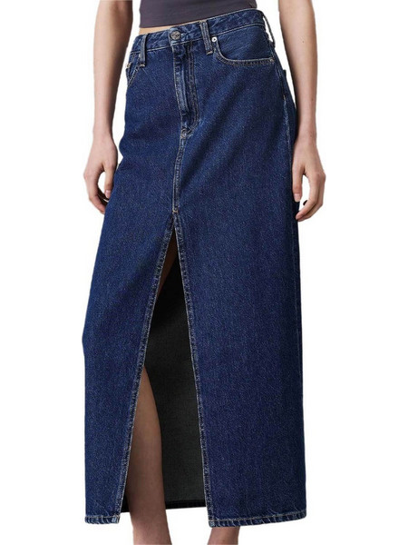 Calvin Klein Μακριά Φούστα Τζιν Ψηλόμεση Navy Μπλε J20J224531-1BJNI