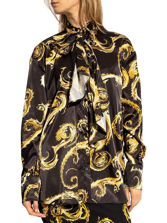 Versace Μακρυμάνικο Γυναικείο Πουκάμισο Σατέν Μαύρο 77HAL200NS520-G89