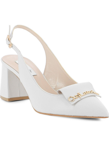 Guy Laroche Γόβες Slingback Δερμάτινες με Χοντρό Ψηλό Τακούνι Λευκές 593-79