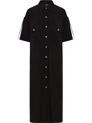 Funky Buddha Midi Καθημερινό Φόρεμα Σεμιζιέ Μεταξωτό Μαύρο FBL011-100-13