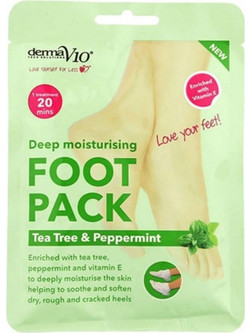 Derma V10 Tea Tree & Peppermint Ενυδατική Μάσκα Ποδιών
