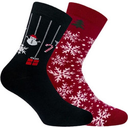 Walk X-Mas Χριστουγεννιάτικες Bamboo Γυναικείες Κάλτσες με Σχέδια Μαύρες Μπορντό 2Pack CHR-16
