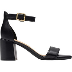 Clarks Γυναικεία Πέδιλα Δερμάτινα Μαύρα με Χοντρό Ψηλό Τακούνι 26181295