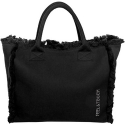 Feel & Touch Caribbean Υφασμάτινη Τσάντα Θαλάσσης Ώμου Μαύρη 35x40cm