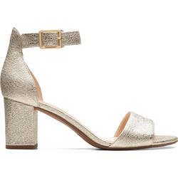 Clarks Deva Mae Γυναικεία Πέδιλα Χρυσά με Χοντρό Ψηλό Τακούνι 26176281