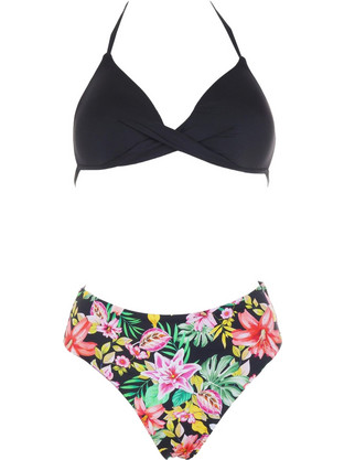 Gsecret Bikini Set Ψηλόμεσο Floral Μαύρο Πολύχρωμο 10948-33254