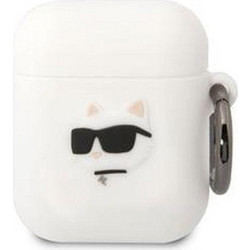 Karl Lagerfeld 3D Logo NFT Choupette Head Θήκη Σιλικόνης με Γάντζο για Apple AirPods 1 / 2 Λευκή