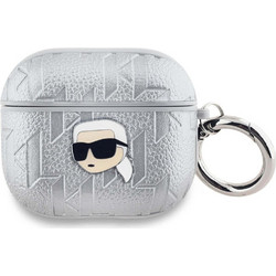 Karl Lagerfeld Embossed Karl Head Θήκη Σιλικόνης με Γάντζο για Apple AirPods 3 Ασημί