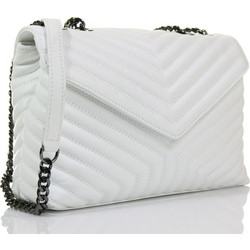 Passaggio Leather Γυναικεία Τσάντα Χιαστί από Δερματίνη Λευκή με Αλυσίδα 6044-KR-01