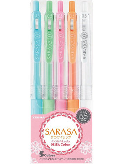 Zebra Sarasa Clip Milk Σετ Στυλό Gel 0.5mm Πολύχρωμο 5τμχ