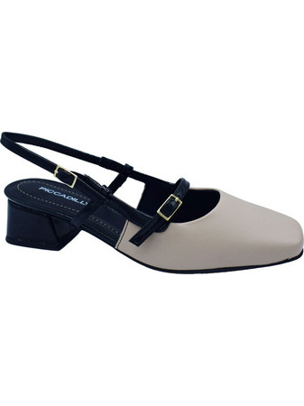 Comfort Ανατομικές Γόβες Slingback Δερμάτινες με Χοντρό Χαμηλό Τακούνι Μαύρες Εκρού 160084-3