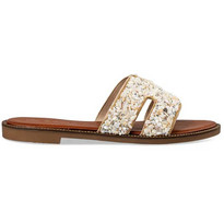 Envie Shoes Δερμάτινα Γυναικεία Σανδάλια με Στρας Ταμπά Εκρού Ε96-19041-36