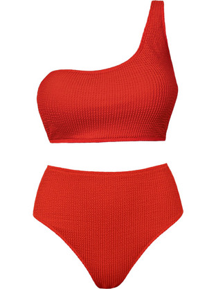Rock Club Bikini Set με Έναν Ώμο Ψηλόμεσο Κόκκινο BP-5006