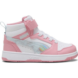 Puma Rebound V6 Παιδικά Sneakers Μποτάκια Λευκά Ροζ Γαλάζια 402770-01