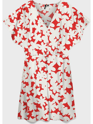 Vero Moda Mini Καλοκαιρινό Καθημερινό Φόρεμα Floral Λευκό Κόκκινο 10323626