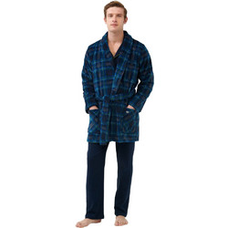 Vamp Χειμωνιάτικη Ανδρική Ρόμπα Fleece Καρό Navy Μπλε 21627