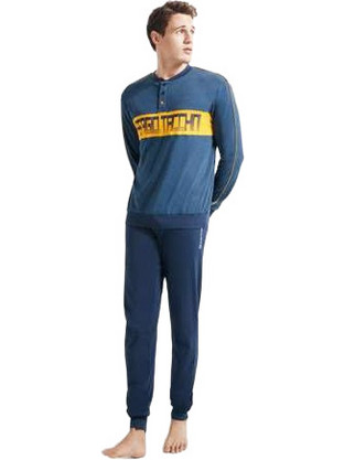 Sergio Tacchini Χειμωνιάτικες Ανδρικές Πιτζάμες Βαμβακερές με Κουμπιά Navy Μπλε 34762-A2