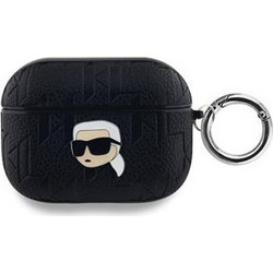 Karl Lagerfeld Embossed Karl Head Θήκη Σιλικόνης με Γάντζο για Apple AirPods Pro 1 Μαύρη