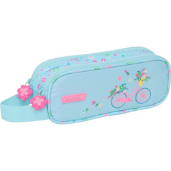 Safta Flowers & Bicycle Κασετίνα Βαρελάκι με 2 Θήκες Γαλάζια 842449513