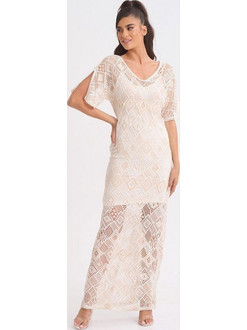 Boutique Maxi Φόρεμα για Γάμο / Βάπτιση με Δαντέλα Εκρού M245