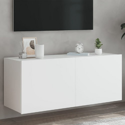 vidaXL Κρεμαστό Έπιπλο Τηλεόρασης Ξύλινο Άσπρο με Φωτισμό Led Μ100xΠ35xΥ41cm 837323