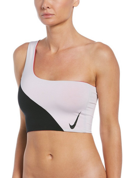 Nike Αθλητικό Bikini Top με Έναν Ώμο Μαύρο Λευκό Κοραλί NESSC259-001