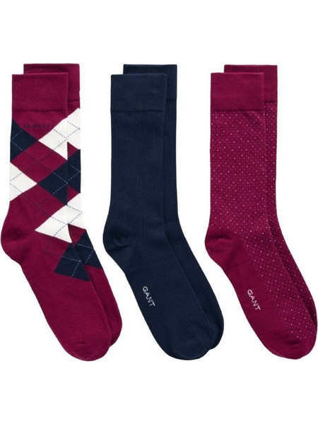 Gant Ανδρικές Κάλτσες Ψηλές Navy Μπλε Μπορντό 3Pack 3G9960314-558