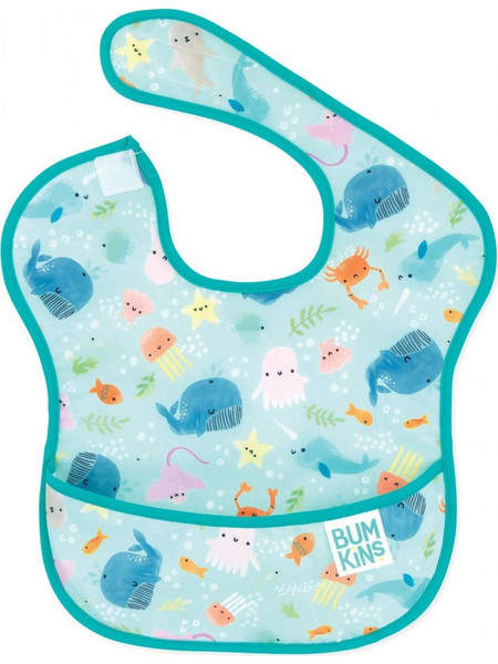 Bumkins SuperBib Ocean Life Αδιάβροχη Σαλιάρα Πλαστική με Αυτοκόλλητο & Τσέπη 6m+ Γαλάζια