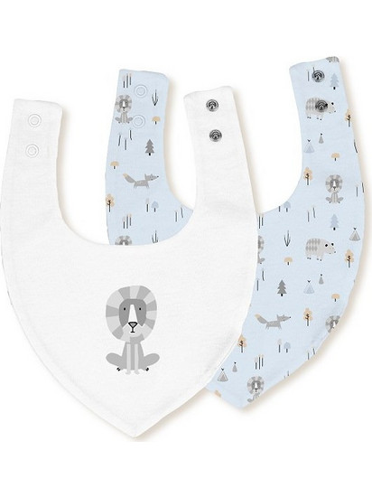 Interbaby Fox Σετ Σαλιάρες Μπαντάνα Υφασμάτινες με Κουμπί Λευκή Γαλάζια 2τμχ