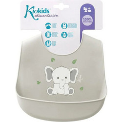 Kiokids Little Elephant Αδιάβροχη Σαλιάρα Σιλικόνης με Κουμπί & Τσέπη 4m+ Γκρι