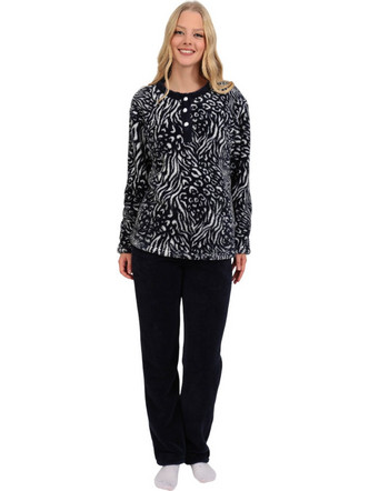 Lydia Σετ Γυναικείες Πιτζάμες Χειμωνιάτικες Fleece Navy Μπλε 25601