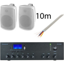 Monacor WALL-08T/WS + PA-812DAP Bundle Σετ Παθητικά Ηχεία Εξωτερικού Χώρου 120W Αδιάβροχα IP65 Λευκά