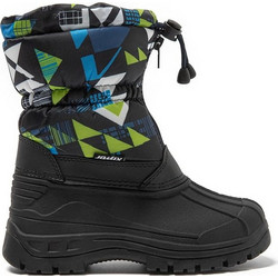 Jomix Παιδικές Μπότες Χιονιού Μαύρες Lime Royal Blue Αδιάβροχες με Σκρατς 18002