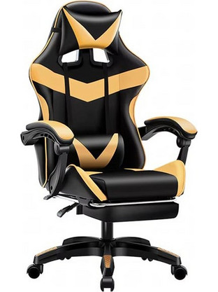 AriaTrade Bucket Καρέκλα Gaming Δερματίνης με Ρυθμιζόμενα Μπράτσα και Υποπόδιο Μαύρη Κίτρινη AT1972