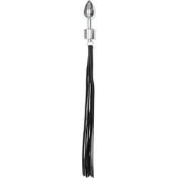 Dream Toys Aluminium Plug with Leather Whip Πρωκτική Σφήνα Ασημί Μαύρη
