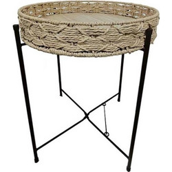 Espiel Βοηθητικό Τραπεζάκι Σαλονιού Στρογγυλό Rattan με Μεταλλική Βάση Φ42xΥ48cm LER107
