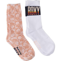 Roxy Βαμβακερές Γυναικείες Κάλτσες Σομόν Λευκές με Σχέδια 2Pack 18-23-23-003