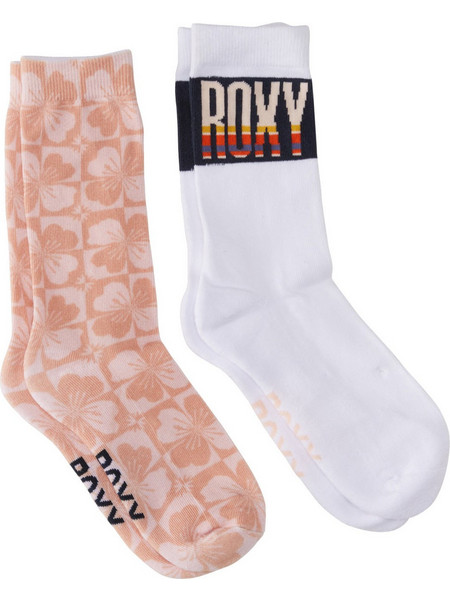 Roxy Βαμβακερές Γυναικείες Κάλτσες Σομόν Λευκές με Σχέδια 2Pack 18-23-23-003
