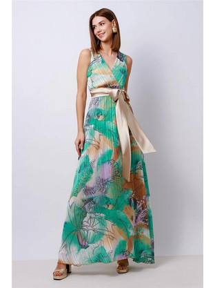 Fibes Fashion Maxi Καλοκαιρινό Φόρεμα για Γάμο / Βάπτιση Floral Κρουαζέ Βεραμάν 05-4295