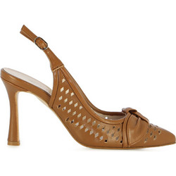 Fratelli Petridi Γόβες Slingback Δερμάτινες με Λεπτό Ψηλό Τακούνι & Φιόγκο Καφέ 361990