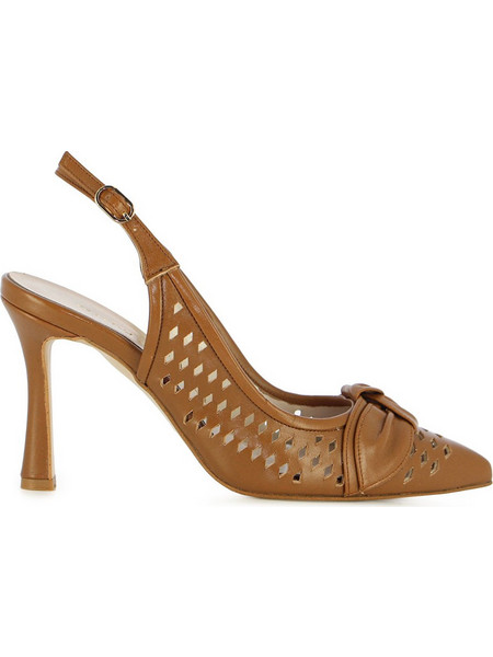 Fratelli Petridi Γόβες Slingback Δερμάτινες με Λεπτό Ψηλό Τακούνι & Φιόγκο Καφέ 361990