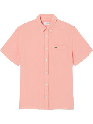 Lacoste Ανδρικό Πουκάμισο Βαμβακερό Κοντομάνικο Κανονική Γραμμή Κοραλί 3CH5699-UI2