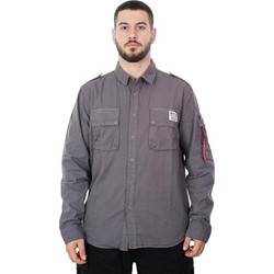 Alpha Industries Ανδρικό Πουκάμισο Βαμβακερό Μακρυμάνικο Κανονική Γραμμή Γκρι 138420-684