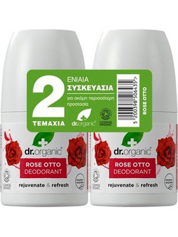 Dr. Organic Rose Otto Φυσικό Γυναικείο Αποσμητικό Roll On Χωρίς Αλουμίνιο 2x50ml