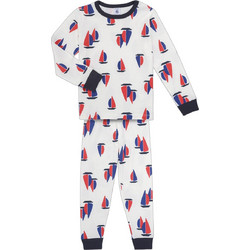 Petit Bateau Παιδική Πιτζάμα Βαμβακερή Χειμωνιάτικη Λευκή Navy Μπλε Κόκκινη A0AUB-01