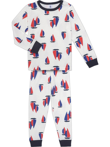 Petit Bateau Παιδική Πιτζάμα Βαμβακερή Χειμωνιάτικη Λευκή Navy Μπλε Κόκκινη A0AUB-01