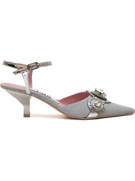 RAS Γόβες Suede Slingback με Τακούνι Στιλέτο με Στρας Ασημί 8471