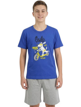 Nina Club Παιδική Πιτζάμα Βαμβακερή Καλοκαιρινή Royal Blue Γκρι 261-56