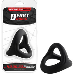 IntoYou Beast Rings Triple Cock Solid Ring BR-203 Ελαστικό Δαχτυλίδι Πέους & Όρχεων Σιλικόνης Μαύρο